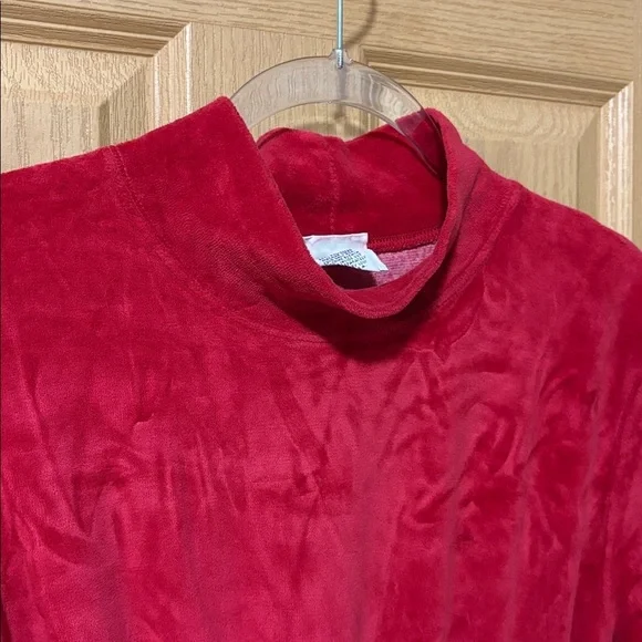 Vintage L.L. Bean Red Velour Long Sleeve Midi Dress Small Petite - Picture 15 of 15
